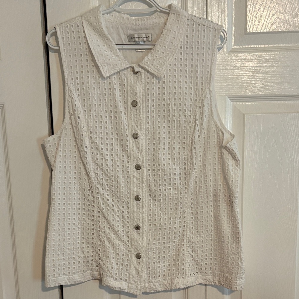 Christopher & Banks White Eyelet Sleeveless Button-Front Shirt